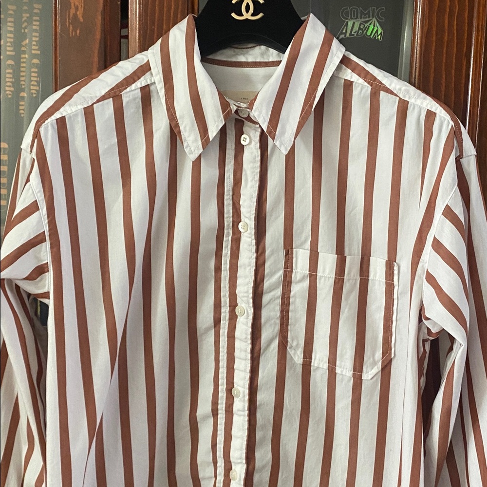 Bilma Shirt by Sézane in the "Camel Stripes" Colorway Size 32 About Medium - Picture 4 of 16